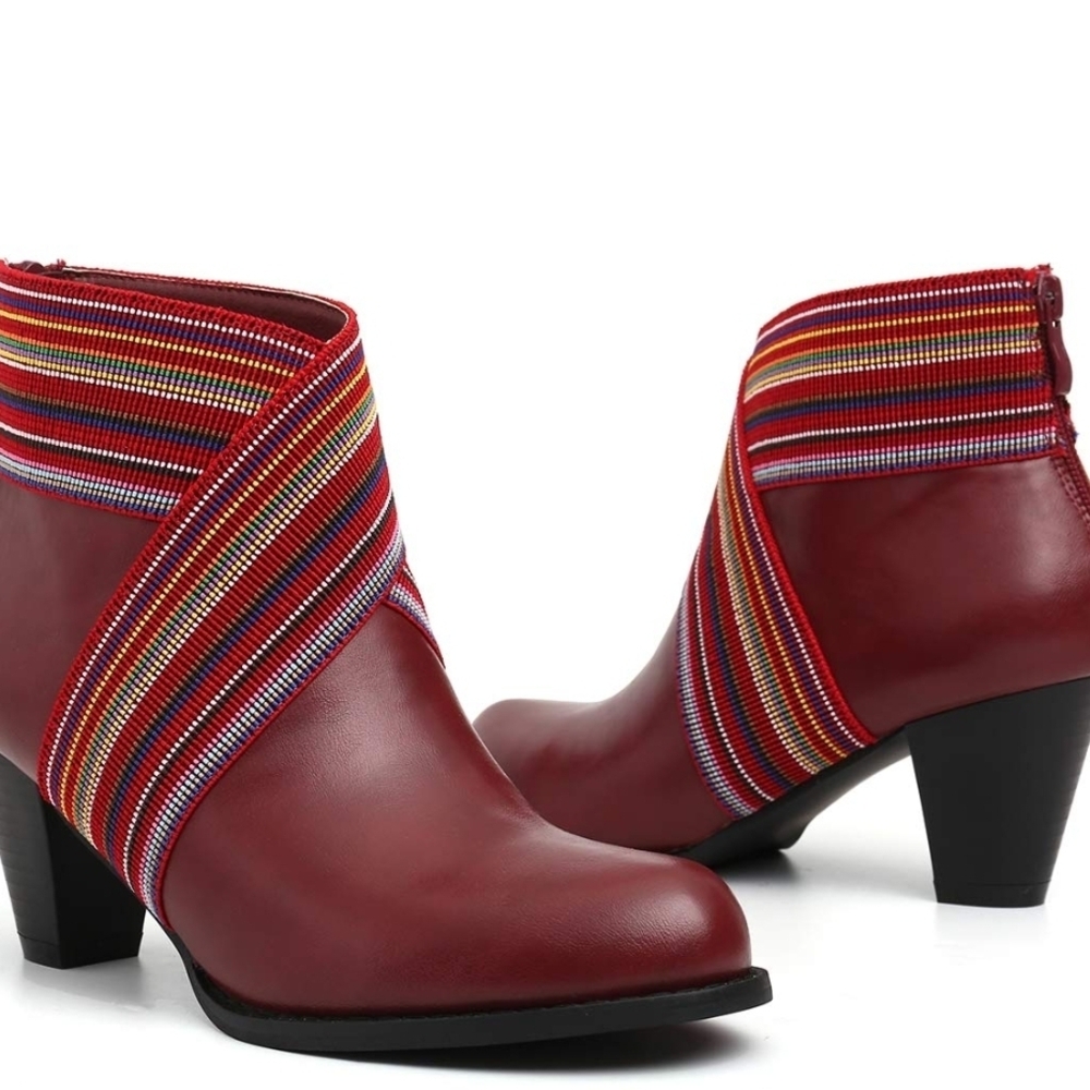 Red Striped Ankle Boots